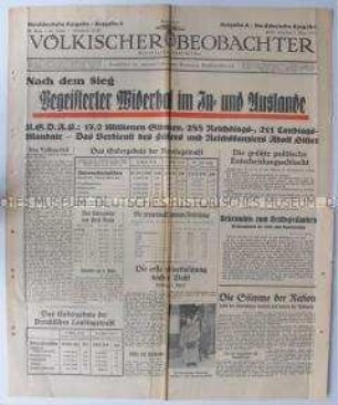 Nationalsozialistische Tageszeitung "Völkischer Beobachter" mit den Ergebnissen der Reichstagswahl