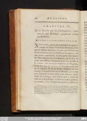 Chapitre II. De la Bataille que les Carthaginois, commandès par Xantippe, gagnerent contre les Romains.