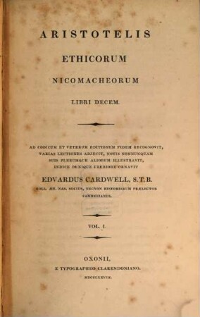 Aristotelis ethicorum Nicomacheorum libri decem. 1