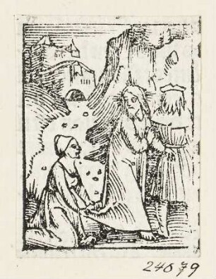 Jesus heilt die blutkranke Frau, Blatt 59 aus: "Postilla Guillermi super Epistolas et Euangelia", Basel 1515