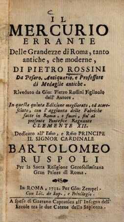 Il Mercurio errante : Delle Grandezze di Roma, tanto antiche, che moderne