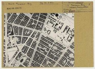 Schadenskartierung des Areals zwischen Schönhauser Allee und Gaswerk. Berlin, Prenzlauer Berg, Helmholtzplatz/Schönhauser Allee/Greifswalder Straße/Gaswerk/Prenzlauer Allee/Dimitroffstraße bzw. Danziger Straße
