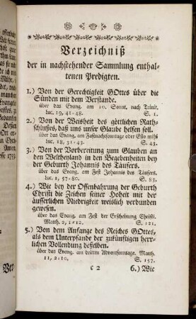 Verzeichniß der in nachstehender Sammlung enthaltenen Predigten.