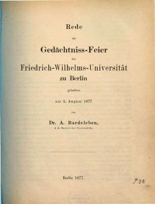 Rede zur Gedächtniss-Feier der Friedrich-Wilhelms-Universität zu Berlin : gehalten am 3. August 1877