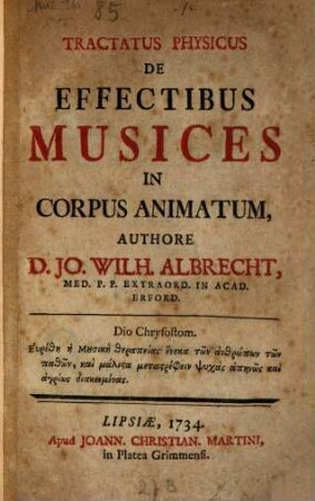 Tractatus physicus de effectibus musices in corpus animatum