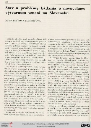 Stav a problémy bádania o novovekom výtvarnom umení na Slovensku