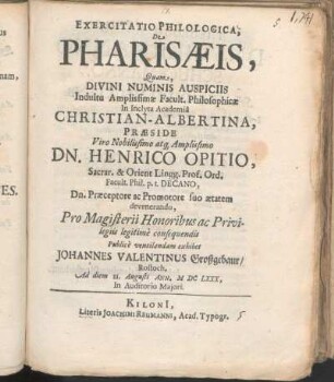 Exercitatio Philologica, De Pharisaeis