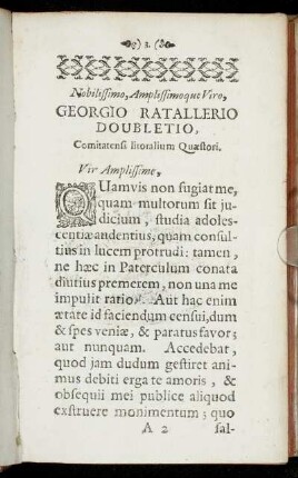 Nobilissimo, Amplissimoque Viro, Georgio Ratallerio Doubletio [...]