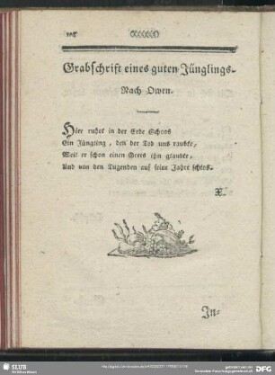 Grabschrift eines guten Jünglings : Nach Owen