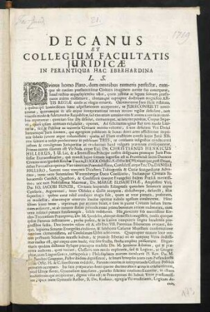 Decanus Et Collegium Facultatis Juridicae In Perantiqua Hac Eberhardina L. S.