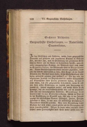 Sechster Abschnitt. Geographische Eintheilungen. - Naturländer. Staatenländer.