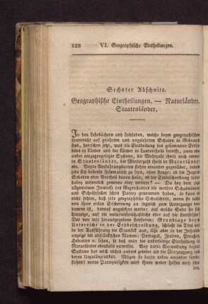 Sechster Abschnitt. Geographische Eintheilungen. - Naturländer. Staatenländer.