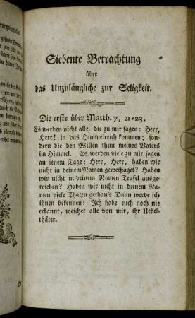 Siebente Betrachtung über das Unzulängliche zur Seligkeit.