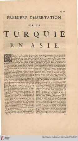 Première dissertation sur la Turquie en Asie