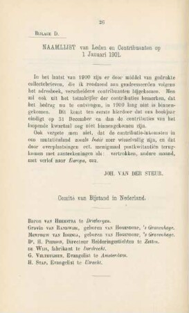 Bijlage D. Naamlijst van Leden en Contribuaten op 1 Januari 1901