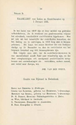 Bijlage D. Naamlijst van Leden en Contribuaten op 1 Januari 1901