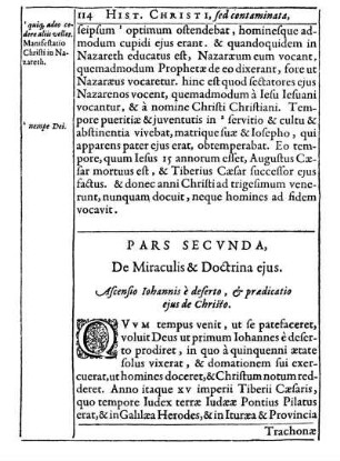 Pars Secunda, De Miraculis & Doctrina ejus.