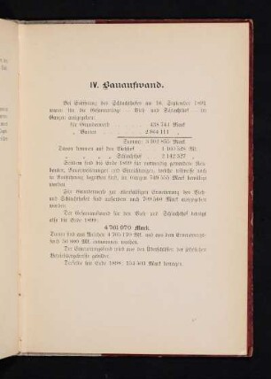 IV. Bauaufwand.