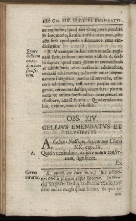 Obs. XIV. Gellius Emendatus Et Illustratus