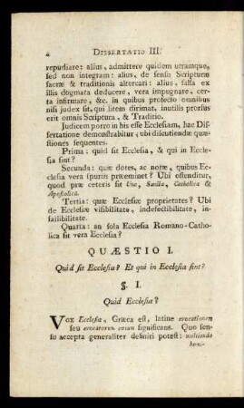 Quaestio I. Quid sit Ecclesia? Et qui in Ecclesia sint?