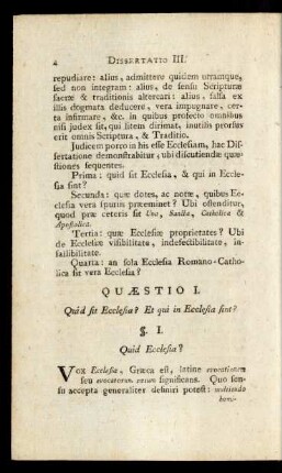 Quaestio I. Quid sit Ecclesia? Et qui in Ecclesia sint?