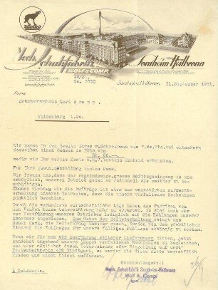 Briefbogen der Fa. Mech. Schuhfabrik Wolf & Co, Sontheim-Heilbronn mit Firmenansicht [Wolko]