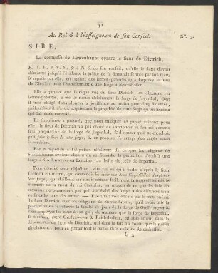 Au Roi & à Nosseigneurs de son Conseil. Sire, La comtesse de Lewenhaupt contre le sieur de Dietrich, ...