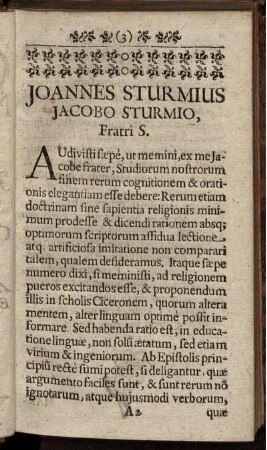 Joannes Sturmius Jacobo Sturmio, Fratri S.