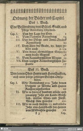 Ordnung der Bücher und Capitel