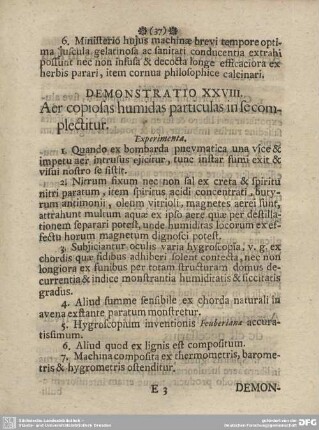 DEMONSTRATIO XXVIII. Aer copiosas humidas particulas in secomplectitur.