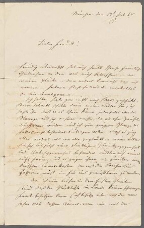 Carl Spitzweg (1808 - 1885) Autographen: Briefe von Carl Spitzweg an verschiedene Adressaten, sowie Schriftstücke und Zeichnungen - BSB Autogr.Cim. Spitzweg, Carl, 20. Carl Spitzweg (1808 - 1885) Autographen: Brief von Carl Spitzweg an einen Malerkollegen - BSB Autogr.Cim. Spitzweg, Carl.20