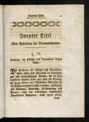7-17, Zweyter Titel. Von Bestellung der Vormundschaft.