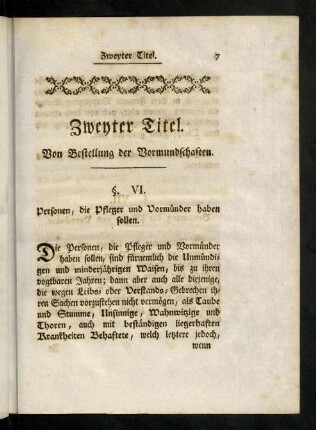7-17, Zweyter Titel. Von Bestellung der Vormundschaft.