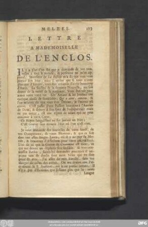 Lettre A Mademoiselle De L'Enclos.