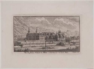 Das Schloss Pillnitz bei Dresden vom linken Ufer über die Elbe gesehen