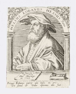 Helius Eobanus Hessus Poeta, aus: Jean-Jaques Boissard, "Icones quinquaginta virorum illustrium doctrina & eruditione praestantium ad vivum effictae", Frankfurt am Main 1597–1599