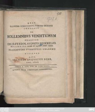 Illvstris Ivreconsvltorvm Ordinis Consensv De Sollemnibvs Venditionvm