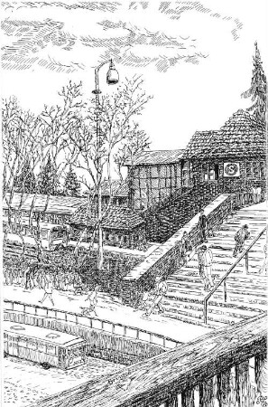 Der S-Bahnhof von Poppenbüttel, ca. 1954 (Federzeichnung von Herrn Saphir)