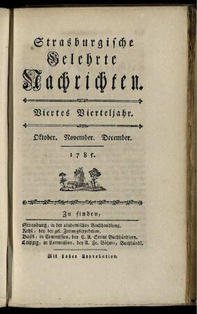 Viertes Vierteljahr. Oktober. November. December. 1785.