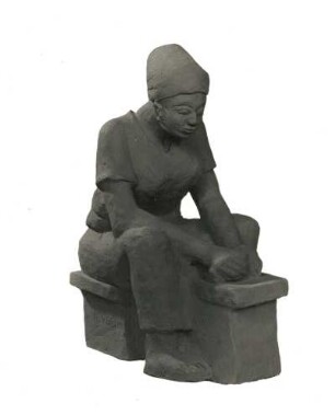 Pfeffer reibende Frau. Terrakotta. Ghana, 20. Jahrhundert