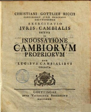 Christiani Gottlieb Riccii ... Exercitatio Ivris Cambialis, 6/10
