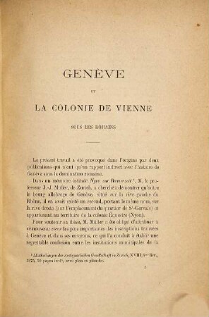 Genève et la colonie de Vienne : Étude sur une organisation municipale à l'époque romaine. Avec 1 ct.