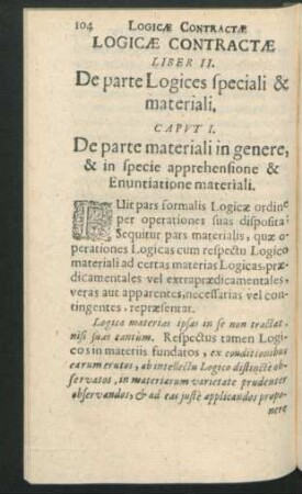 Caput I. De parte materiali in genere, & in specie apprehensione & Enunciatione materiali.