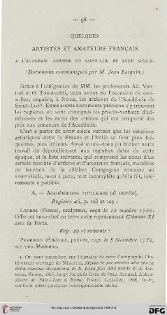 Quelques artistes et amateurs français à l'Académie romaine de Saint-Luc au XVIIIe siècle