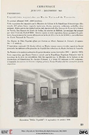 Chronique (Juillet-Décembre 1961)