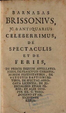 De Spectaculis et de Feriis commentarius