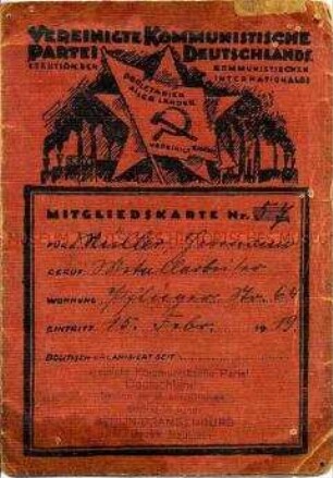 Mitgliedskarte der Vereinigten Kommunistischen Partei Deutschlands (VKPD)