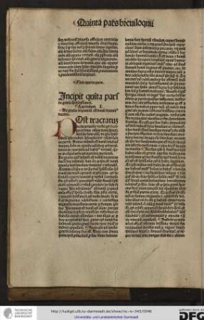 Incipit quinta pars de gratia spiritussancti.