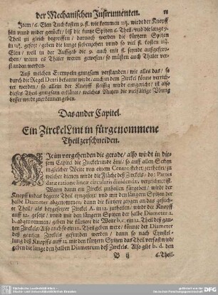 Das ander Capitel. Ein ZirckelLini in für genommene Theil zerschneiden.
