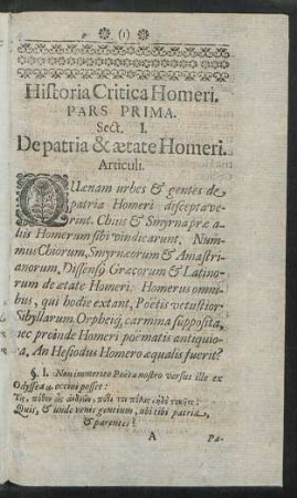 Sect. I. De patria & aetate Homeri.